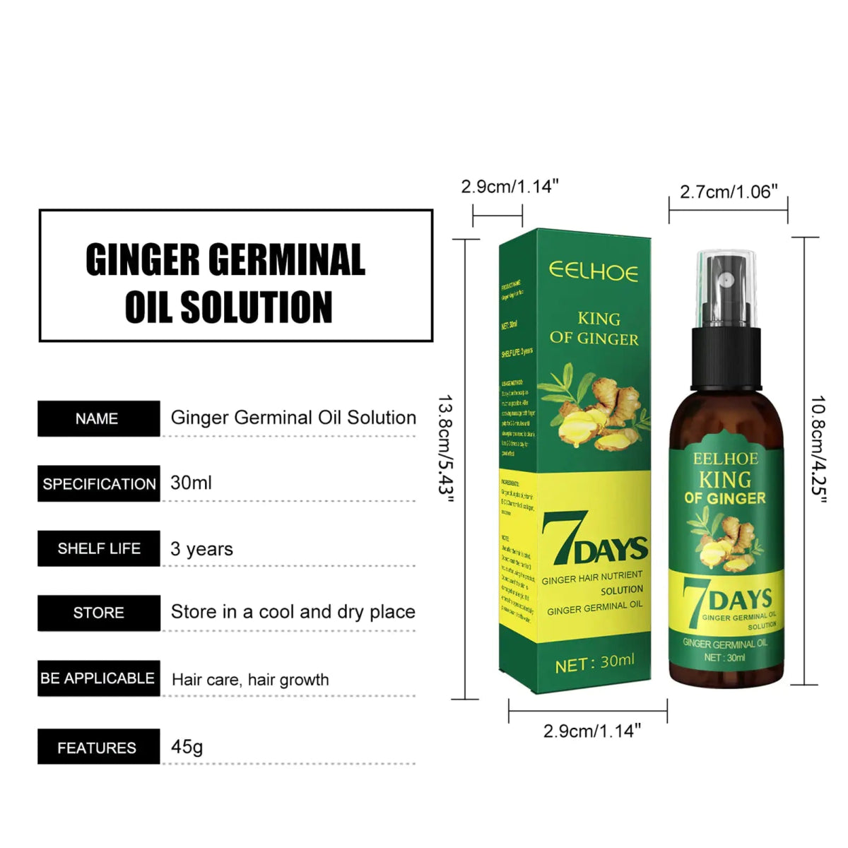 Ginger Hair Growth Serum Sprayer Hair Regrowth - Organic Beauty Solution