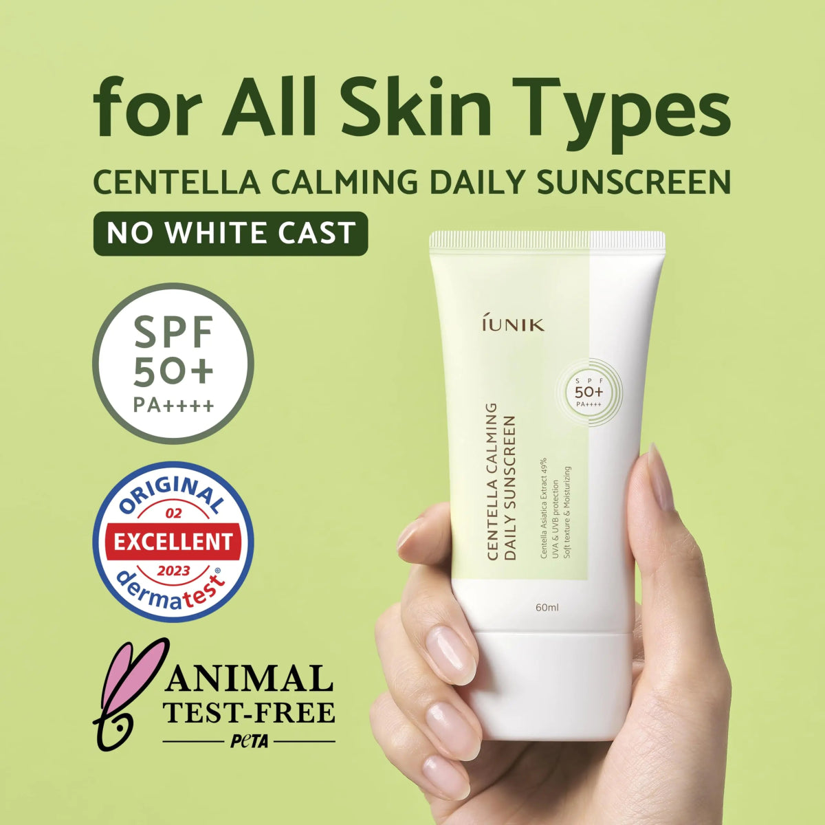 SPF 50+ PA++++ Matte & No White Cast Centella Asiatica Dry Oily Sensitive Vegan Korean Skincare